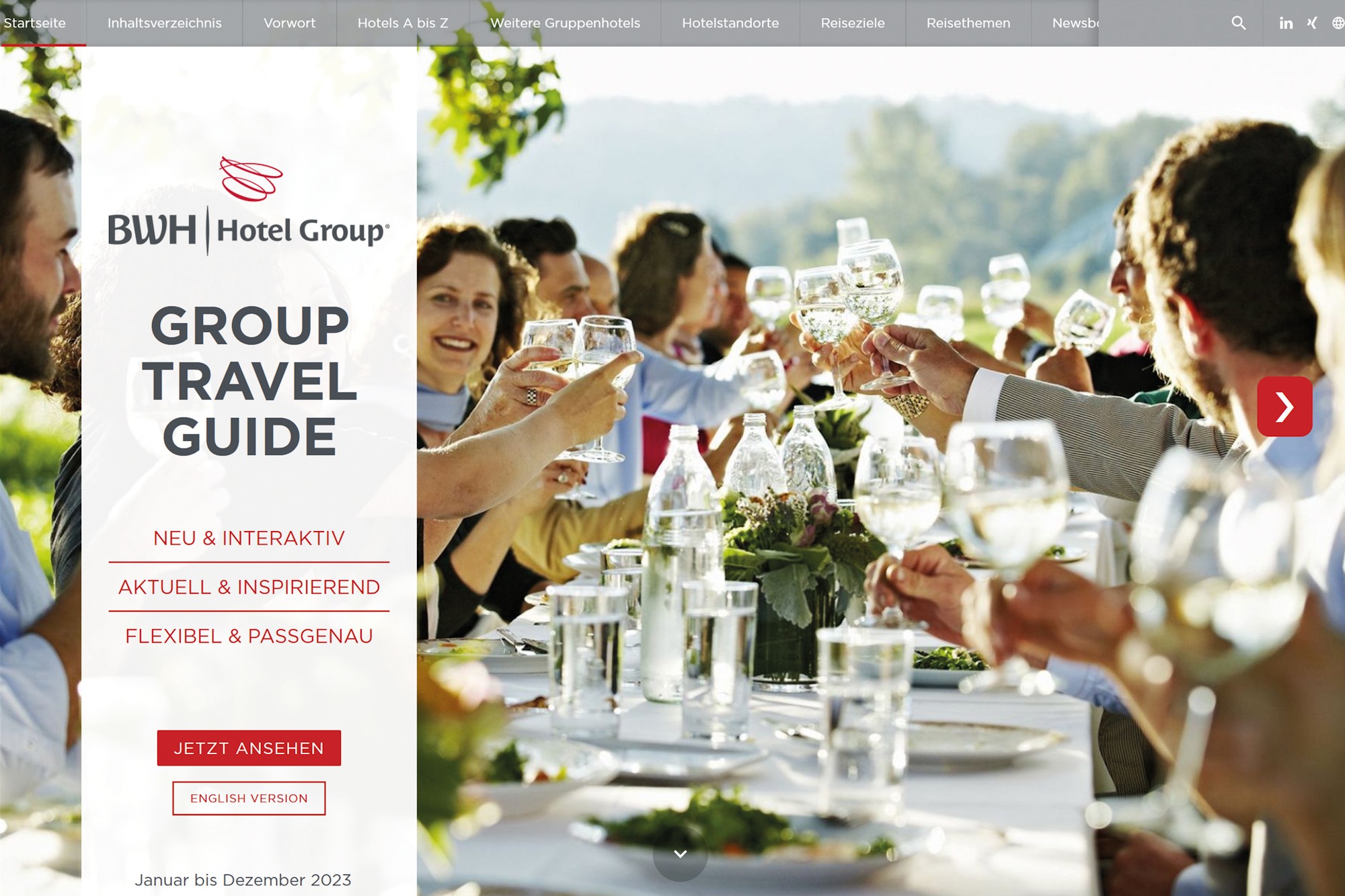 Start in die Planungssaison 2023: Pünktlich zur RDA Group Travel Expo in Köln präsentiert die BWH Hotel Group Central Europe ihren E-Katalog „Group Travel Guide 2023“ mit zahlreichen Themen und Reiseideen für individuelle wie auch kleine Gruppen.