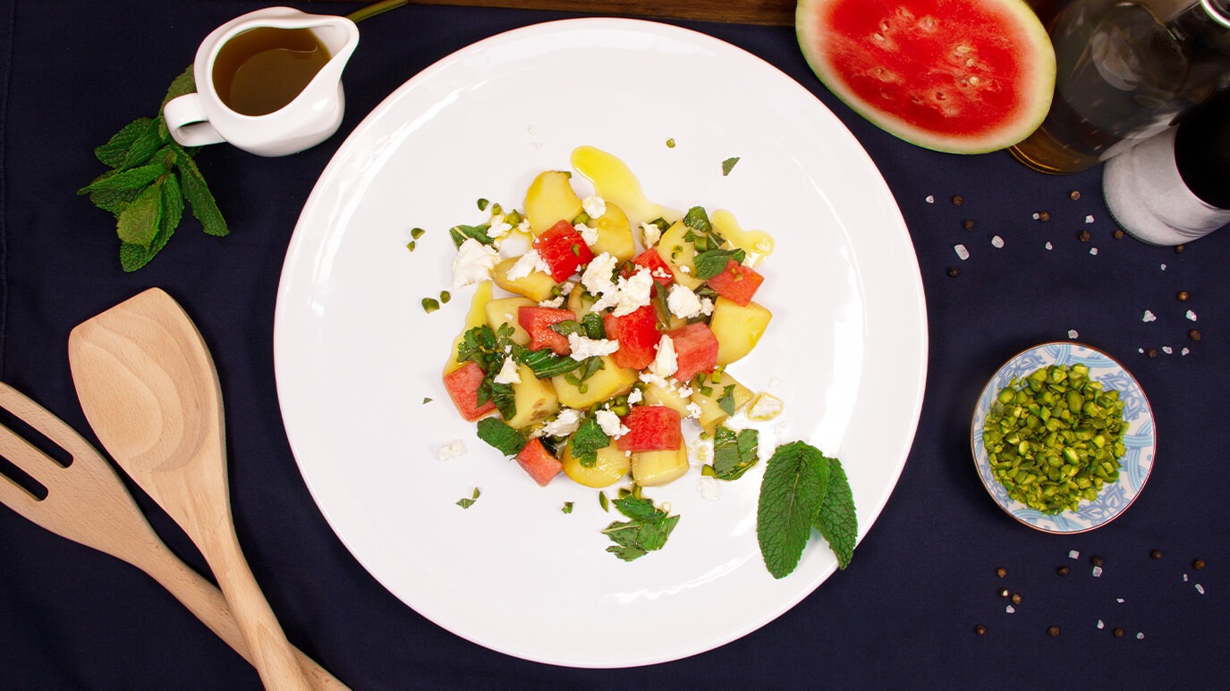 Rezept für Kartoffelsalat mit Wassermelone